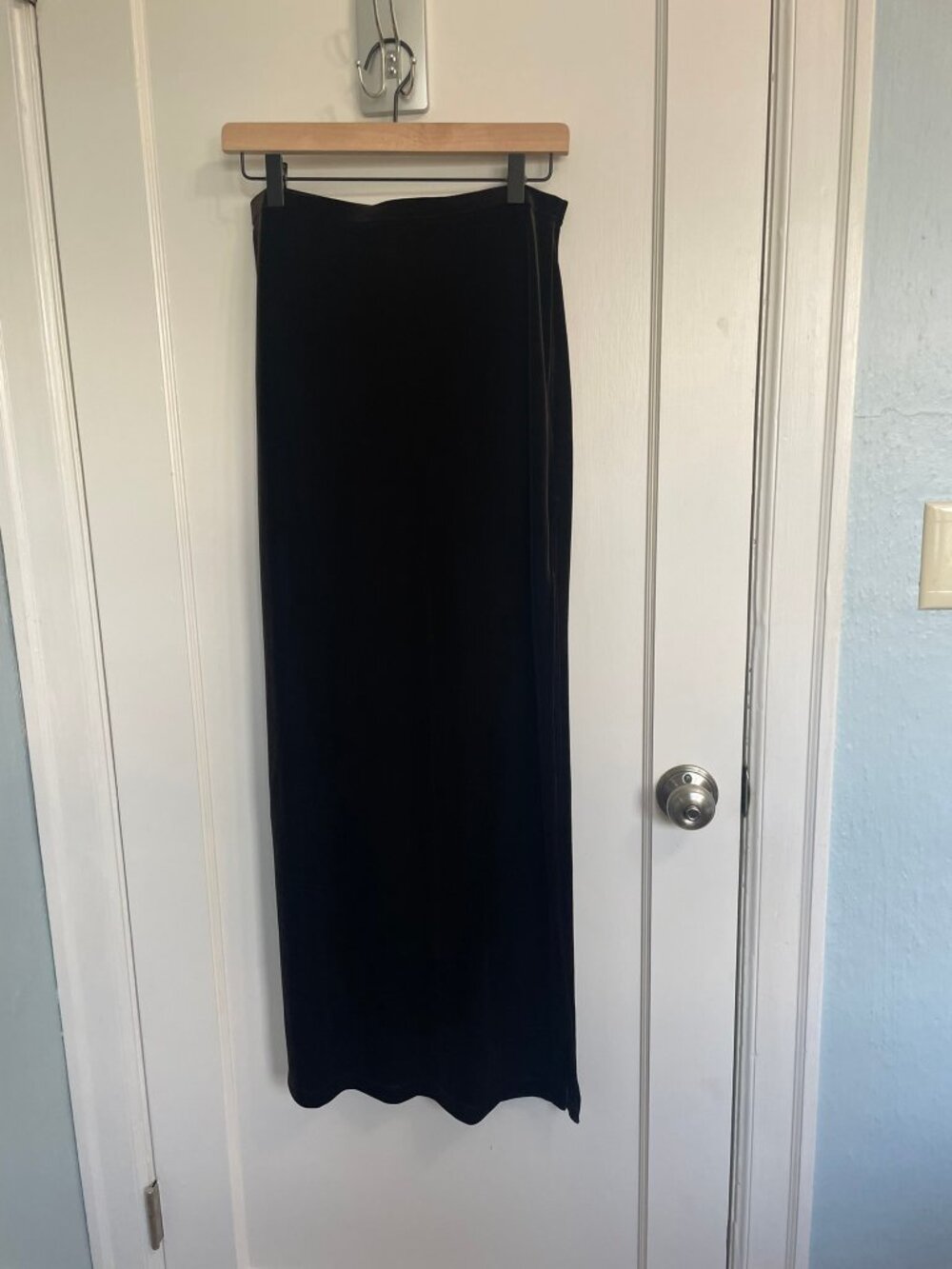 Tadashi Espresso Velvet Maxi Skirt High Side Slit NWT Sz S Formal